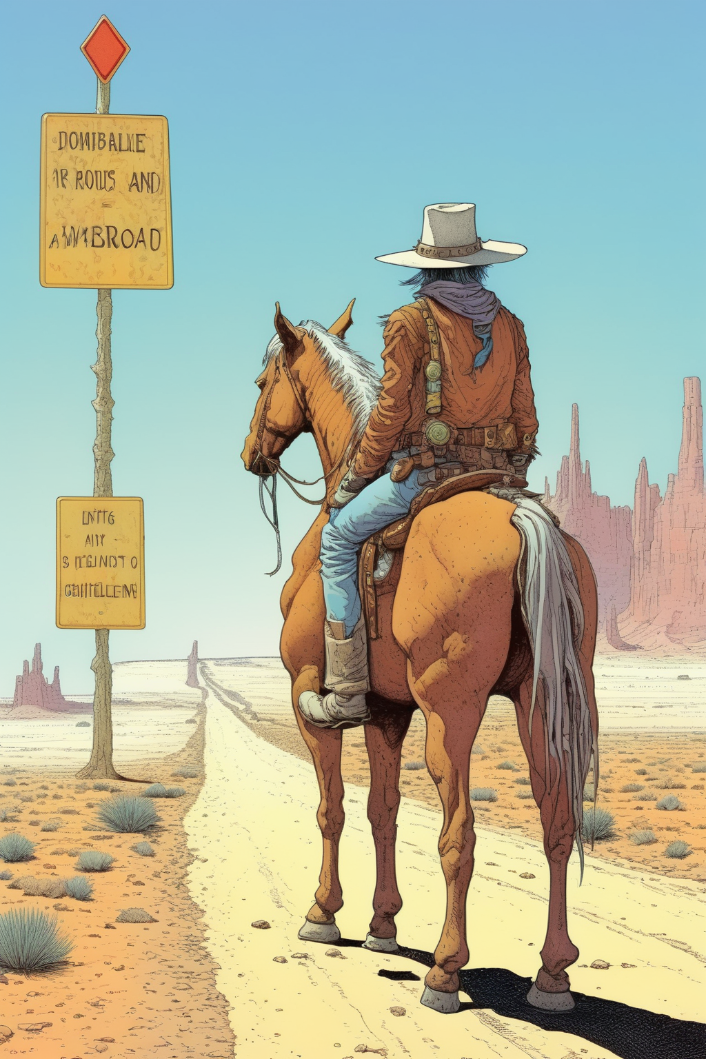 00438-4041981607-_lora_Moebius (Jean Giraud) Style_1_Moebius (Jean Giraud) Style - a cowboy traveler in a hat sits on a horse in the middle of th.png